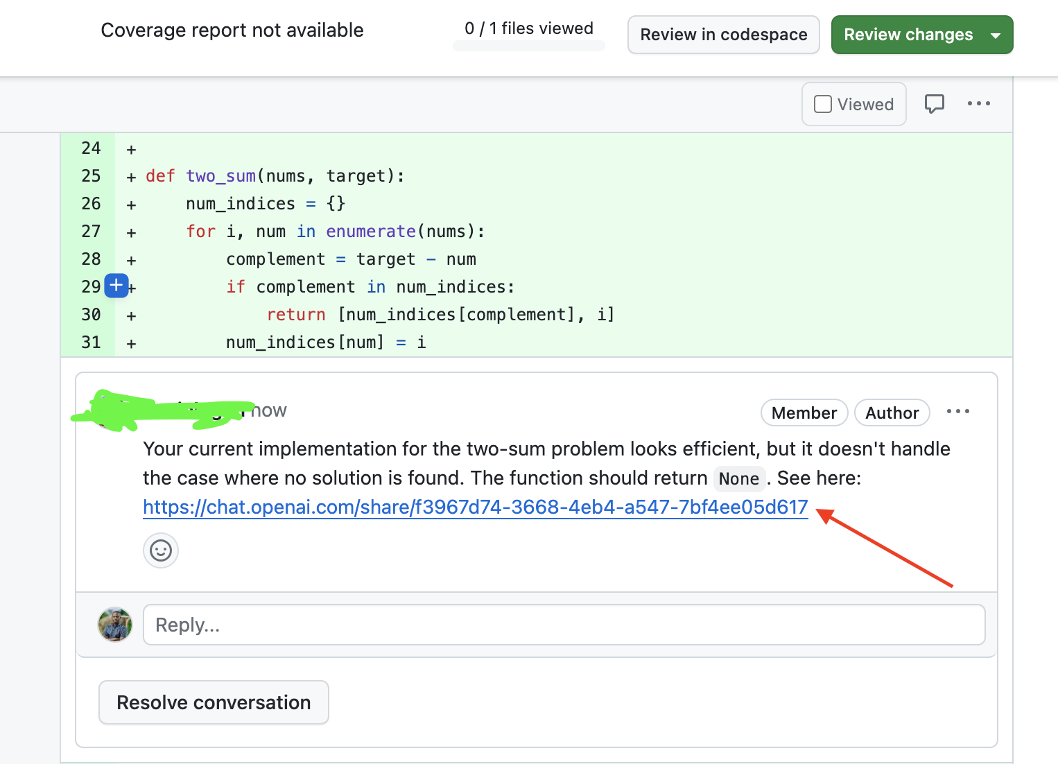 Adding ChatGPT Link during PR Review